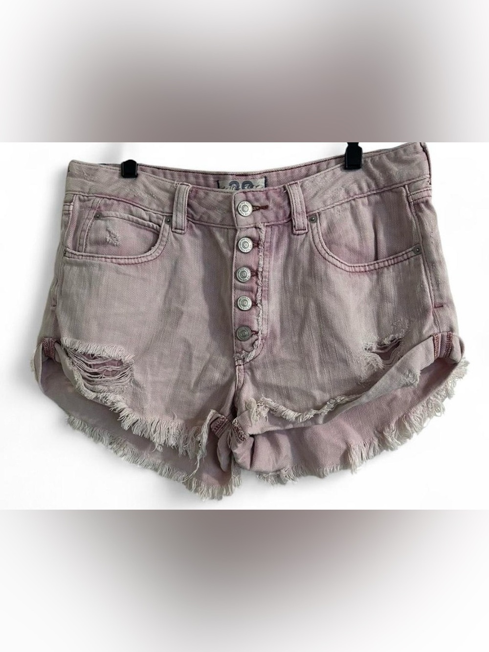 Free People Frayed Button-Fly Shorts in Dusty Pink